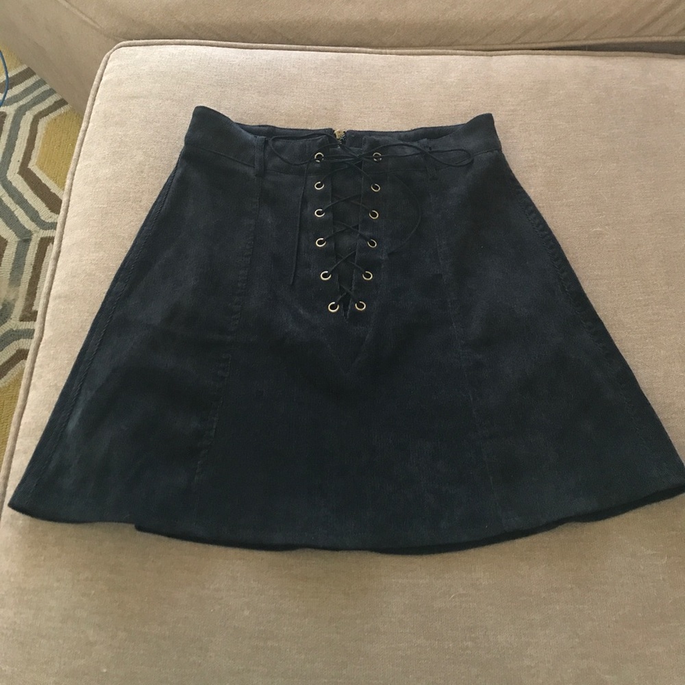 LF Black Lace-Up Corduroy Skirt